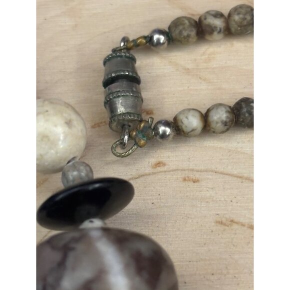 Artisan Natural Stone Necklace Handcrafted Jasper, Fossil & Onyx Beads Statement - Picture 5 of 14
